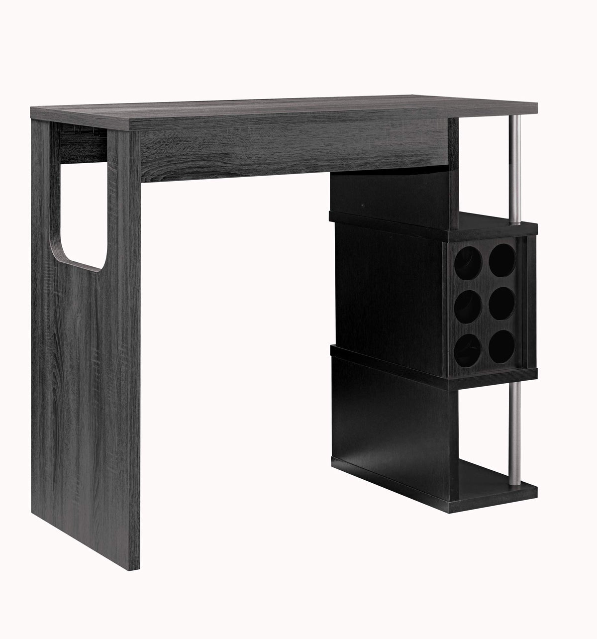 Benjara Transitional Style Wooden Bar Table With 3 Tier Side Shelves, Gray