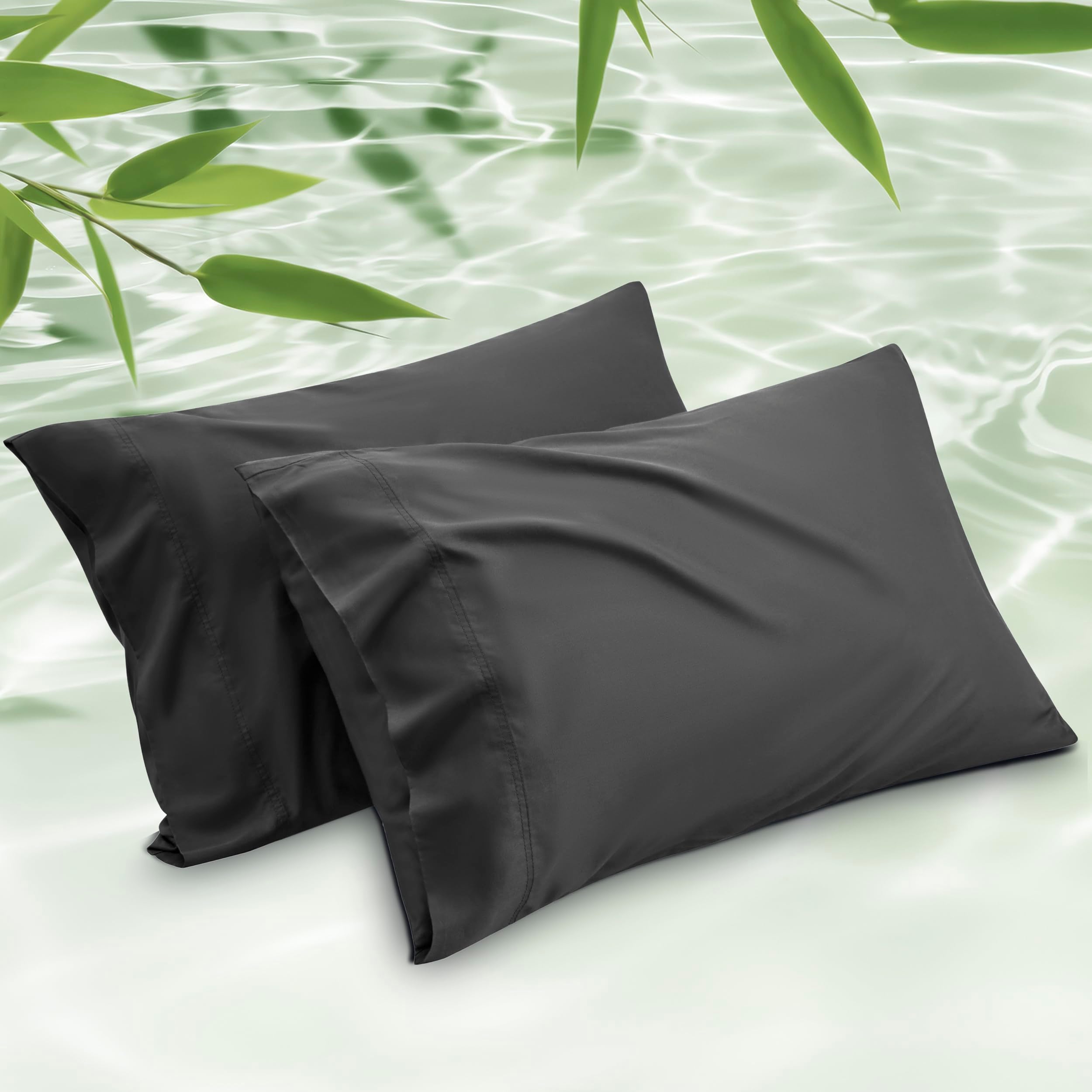 Bedsure King Size Pillow Cases Set Of 2, Rayon Derived From Bamboo Black Pillowcase, Cooling Pillow Cases For Hot Sleepers, Soft