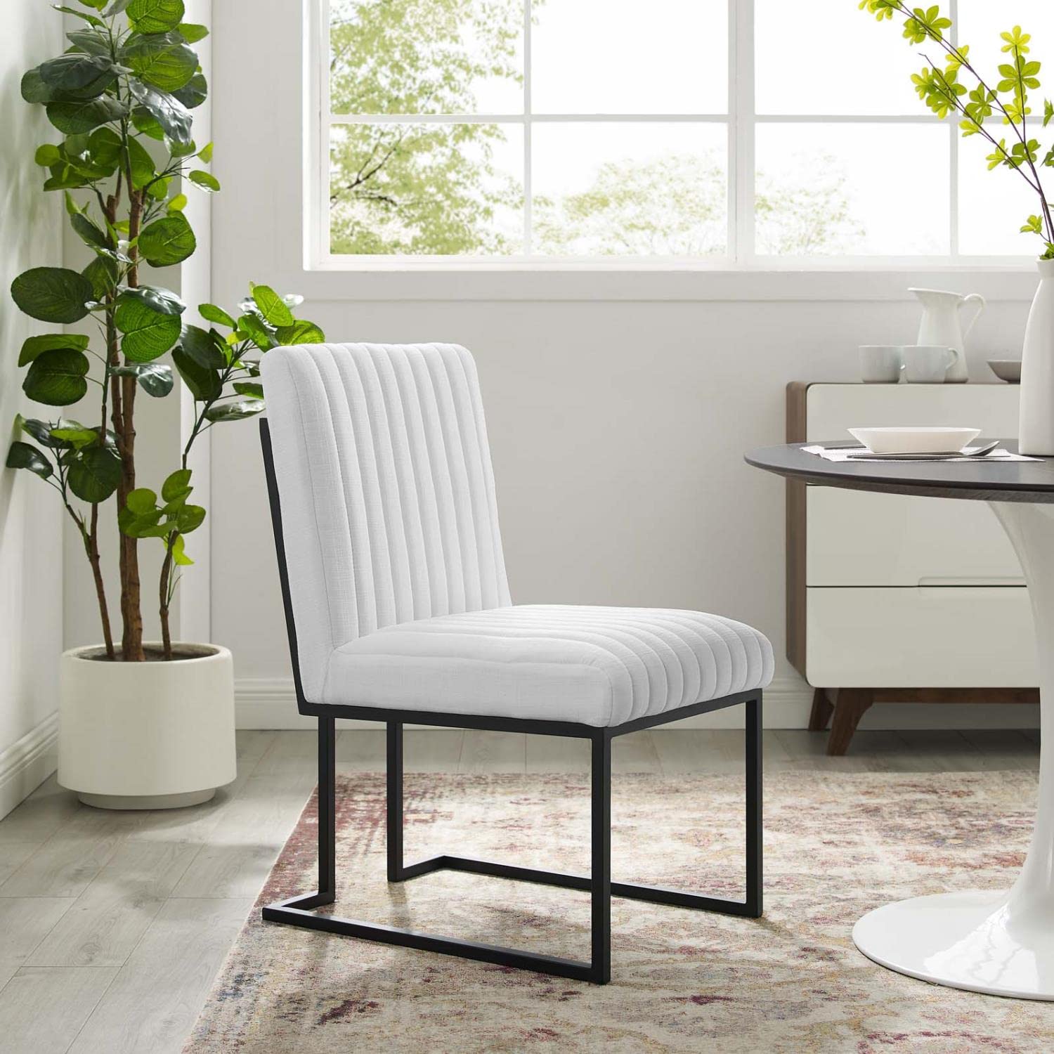 Modway Indulge Channel Tufted Fabric Dining Chair in White