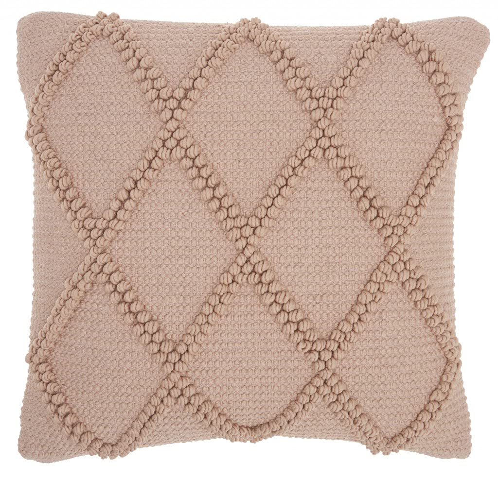 HomeRoots 60% Cotton 40% Micropolyester Blush Pink Textured Lattice Throw Pillow