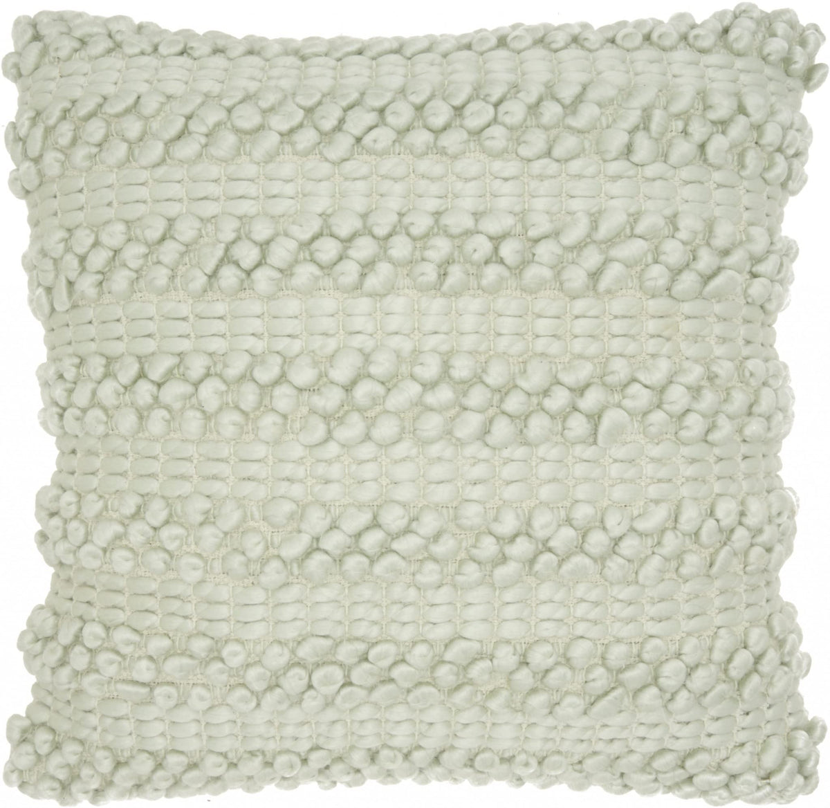 HomeRoots White Acrylic XL Mint Green Pom-Pom Detailed Throw Pillow