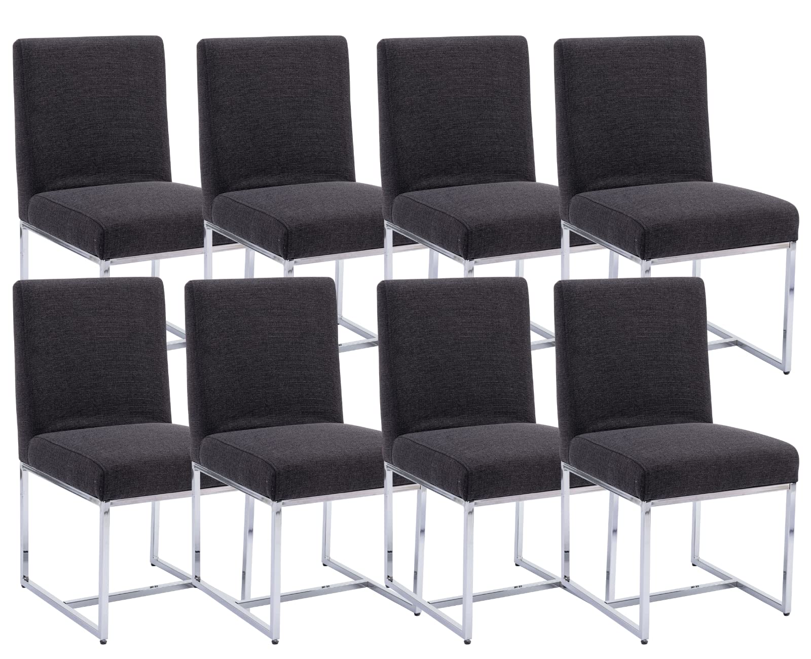 Cimota Black Modern Dining Chairs Set Of 8, Upholstered Dining Room Chairs Armless Guest Side Chair With Chrome Base For Dining