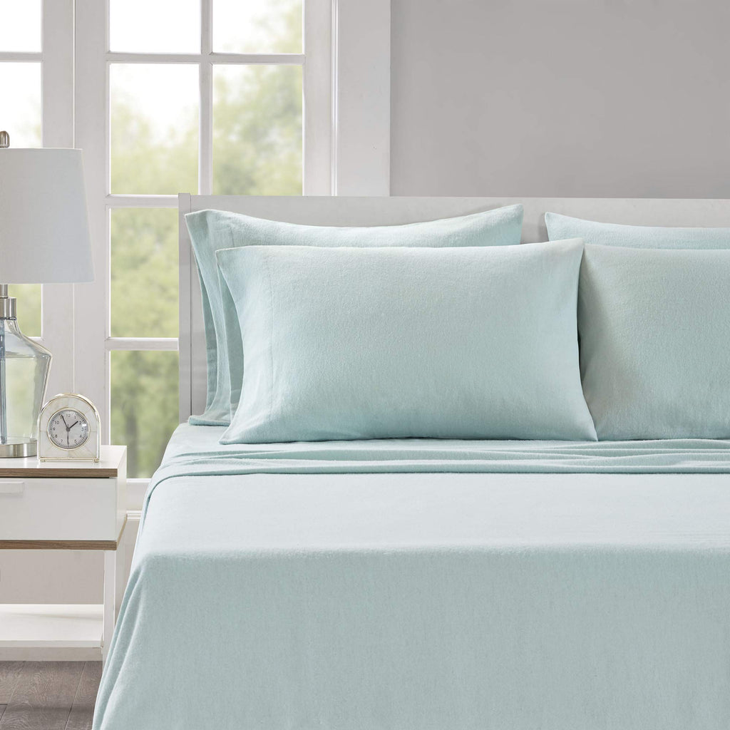 Comfort Spaces Cotton Flannel Breathable Warm Deep Pocket Sheets With Pillow Case Bedding, Full, Aqua Solid 4 Piece