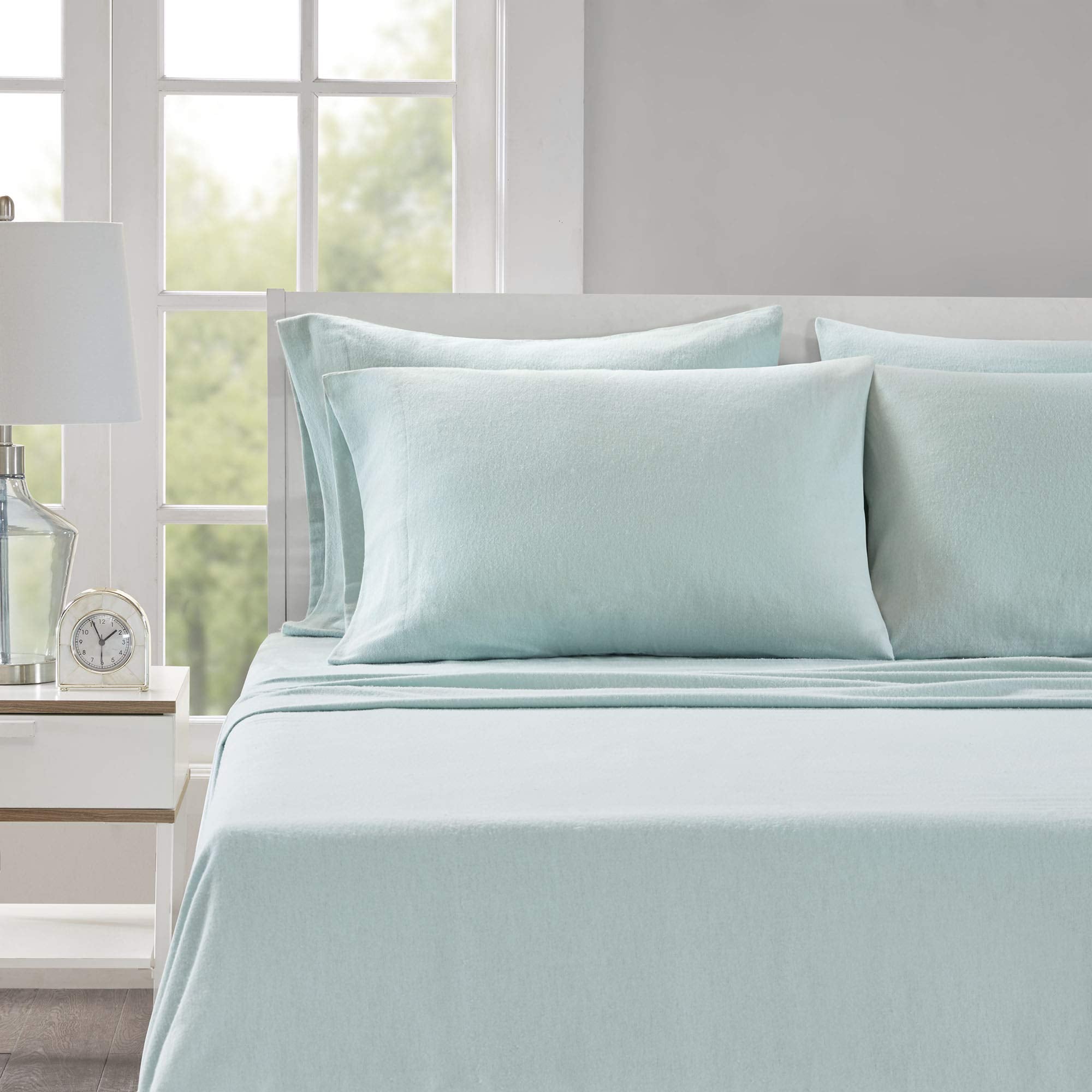 Comfort Spaces Cotton Flannel Breathable Warm Deep Pocket Sheets With Pillow Case Bedding, Full, Aqua Solid 4 Piece