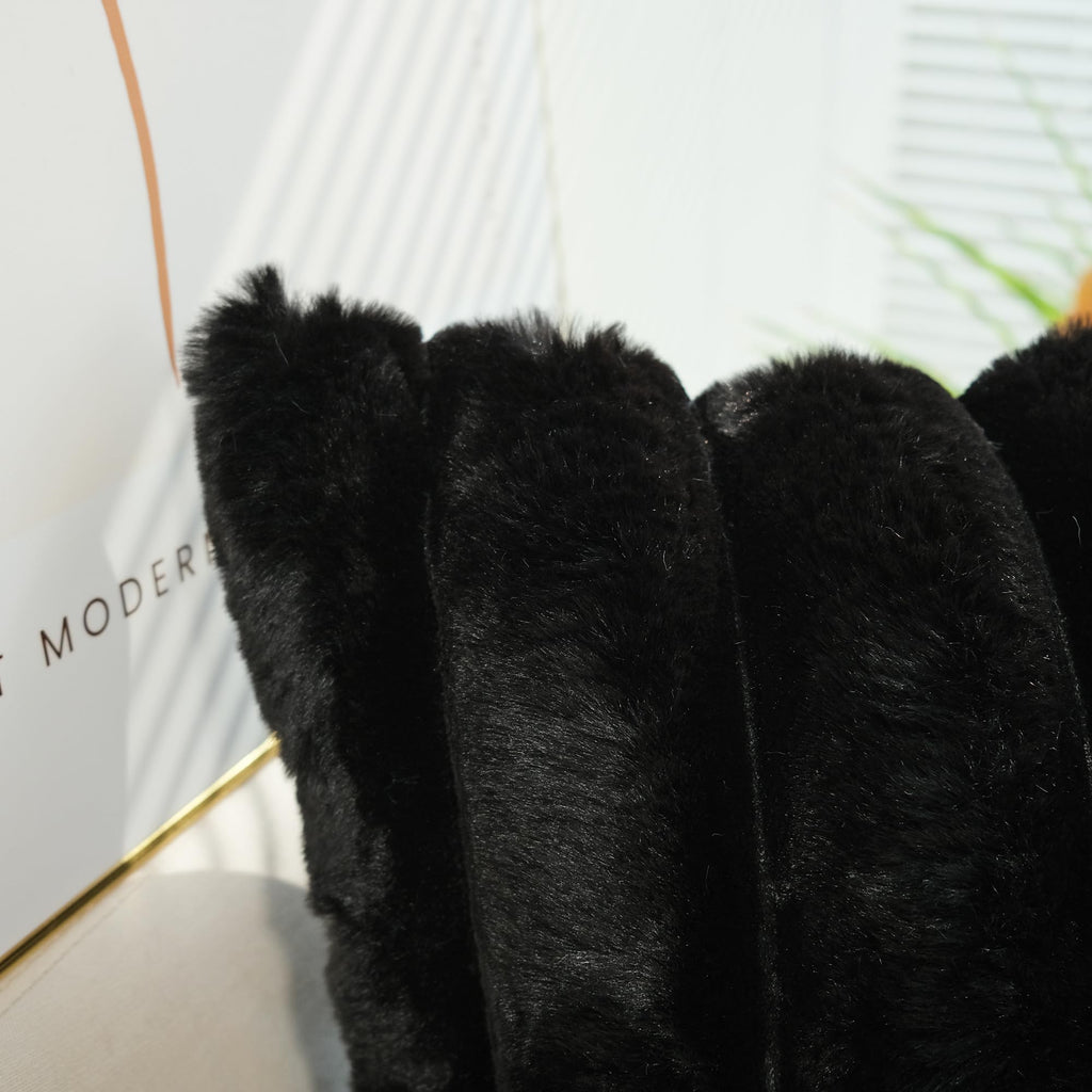Jojusis Pack Of 2 Faux Fur Plush Decorative Throw Pillow Covers Couch Cushion Case Soft Fluffy Pillowcases Wide Stripe (Black, 2