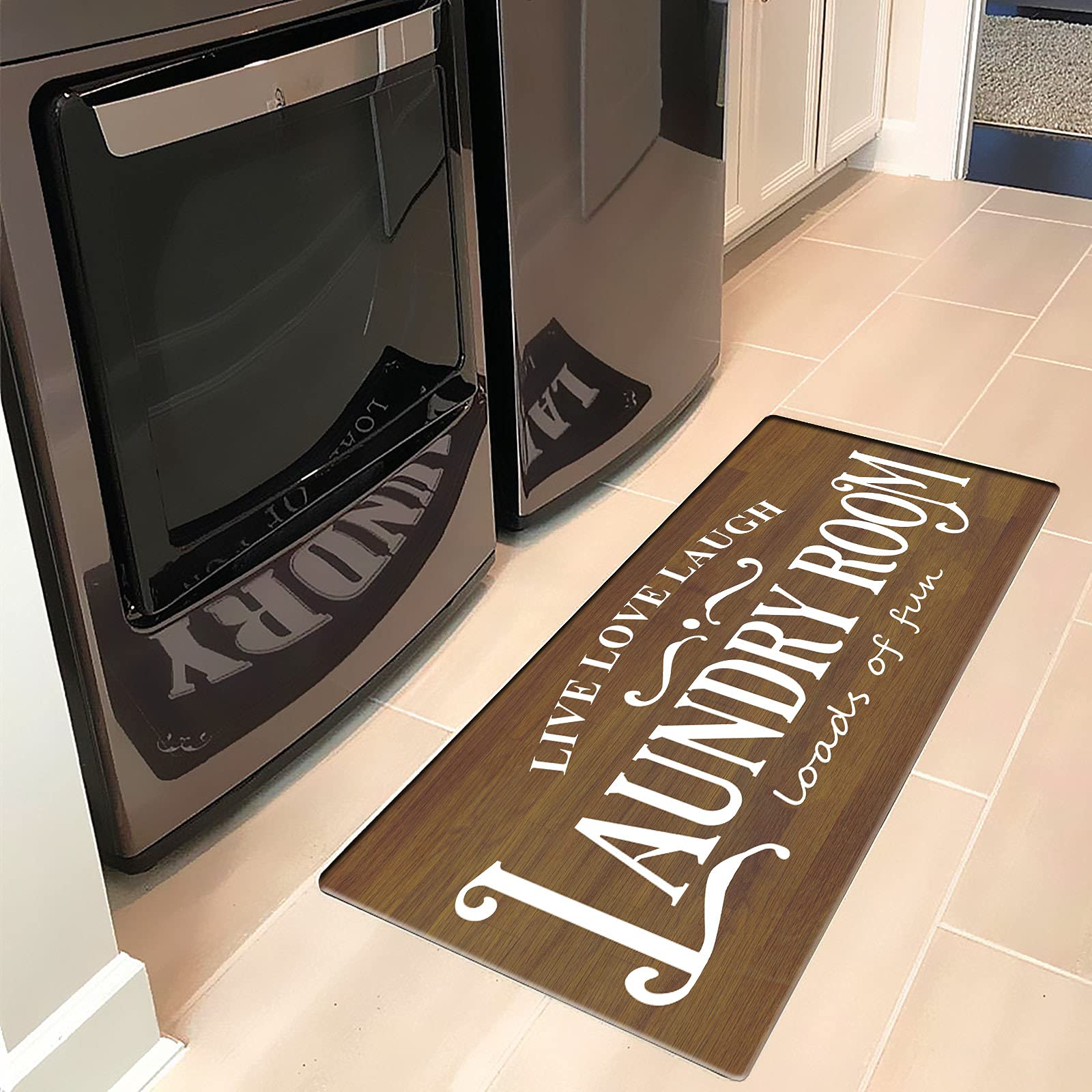LEVINIS Farmhouse Laundry Room Rug 48X20 Vintage Wood Laundry Room Decor Non Slip Laundry Room Mat for Washer and Dryer, Loads o
