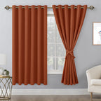 Hiasan Grommet Blackout Curtains For Bedroom, 70 X 63 Inches - Thermal Insulated & Light Blocking Window Drapes For Living Room/Dorm Room Fall Decor, Set Of 2 Panels Sewn With Tiebacks, Burnt Ochre