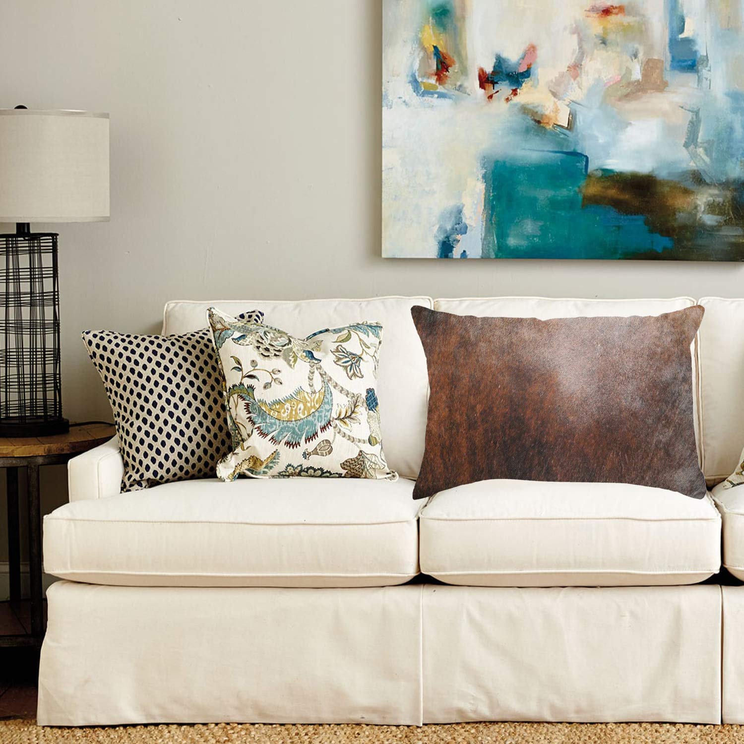 HomeRoots Cowhide, Microsuede, Polyfill 12' x 20' x 5' Brown Cowhide Pillow