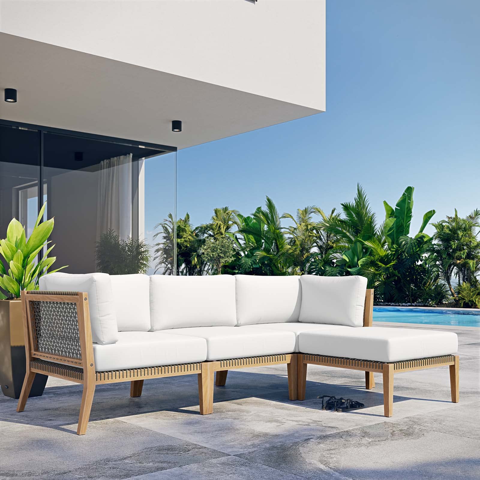 Modway Clearwater Sectional, 4-Piece Set, Gray White