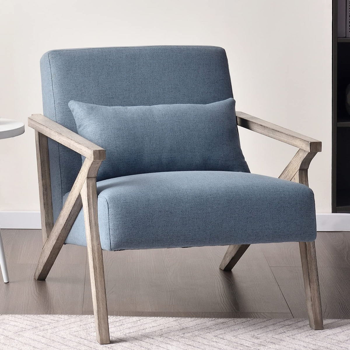 Inzoy Mid Century Modern Chair With Wood Frame, Upholstered Armchair With Waist Cushion, Accent Chair For Living Room Bedroom Ap