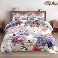 Wecozy Queen Size Comforter Set With 2 Pillowcases, Painting Floral Rose Flower Hydrangea Soft 3 Pcs Bedding Set For Kids And Ad