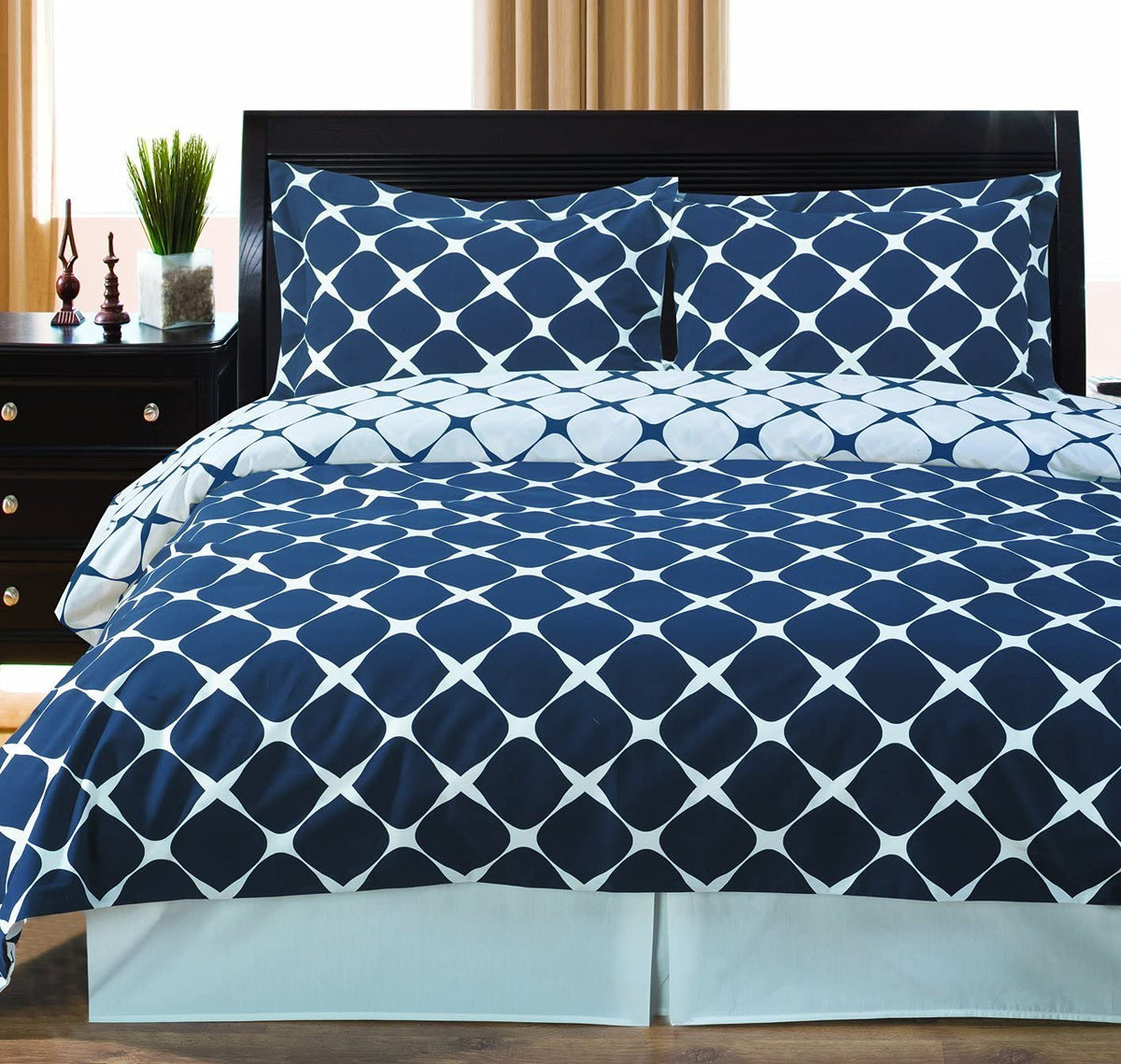 Royal Hotel Bedding Duvet Cover 3 Piece Set - Soft And Breathable Cotton Duvet Cover Set - 100% Cotton, King/Cal-King, Navy And