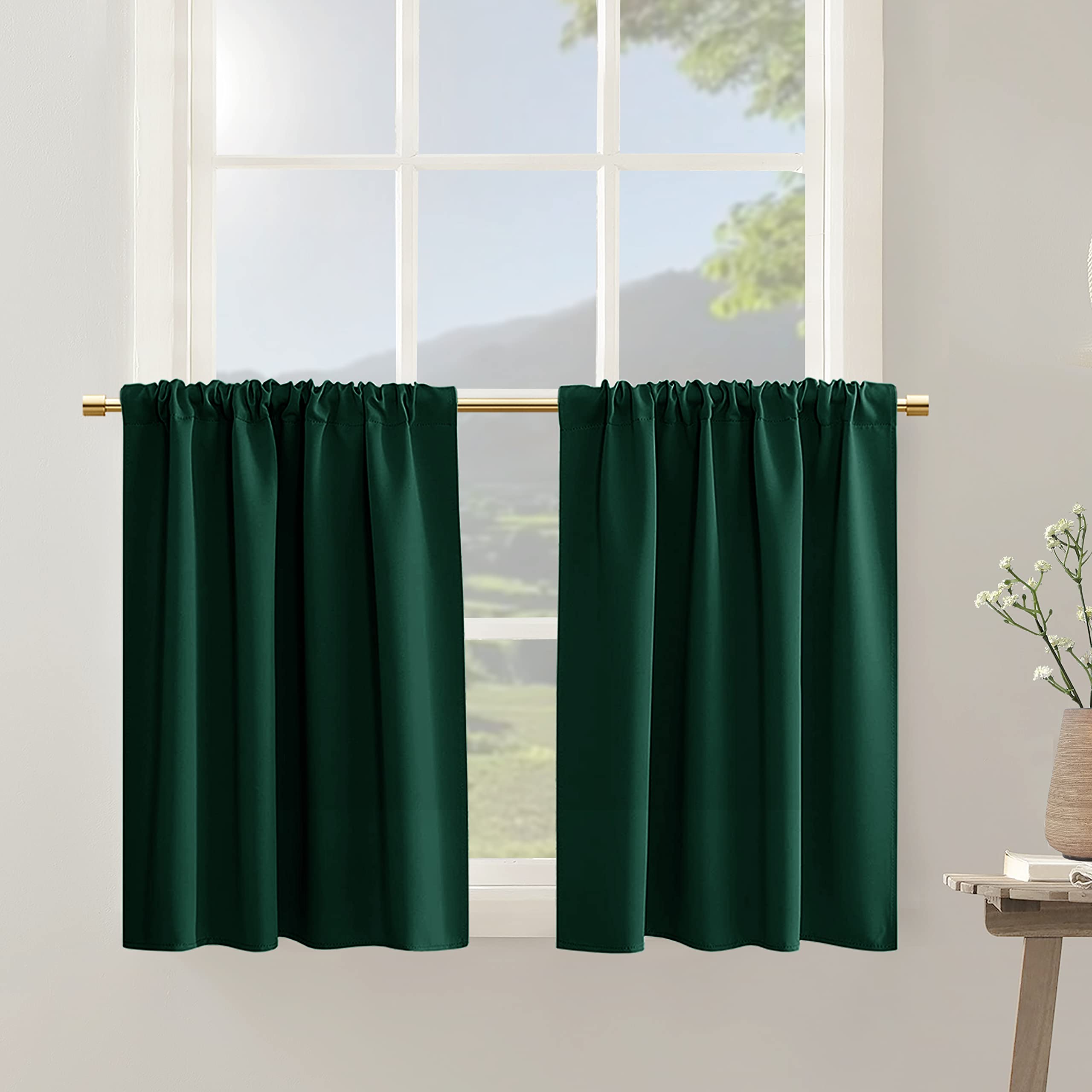 Panelsburg Dark Green Bathroom Curtain,Moody Green Bathroom Decor,Matching Shower Window Curtains For Bath Room,36 Inch Length,F