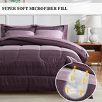 Flysheep Ombre Striped Bed In A Bag 7 Pieces Queen Size, Purple And Grey Stripes Comforter Sheet Set (1 Comforter, 1 Flat Sheet,