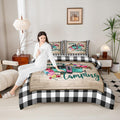 Manfei Rv Happy Travelling Comforter Set Queen,Camper Adventure Car Bedding Set 3Pcs For Kids Teens Adults Trailer Decor,Wooden