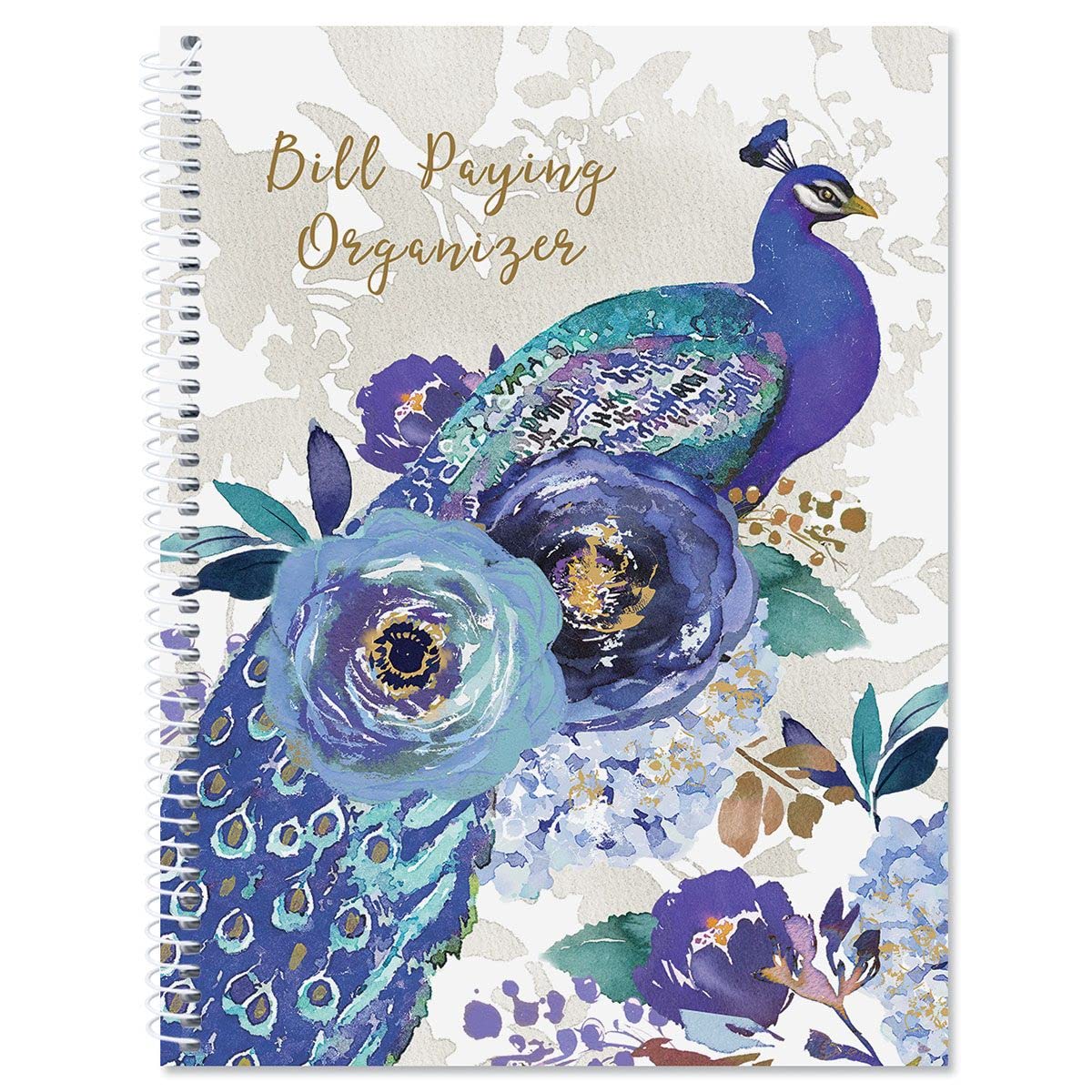 Blue Peacock Bill Paying Organizer Book - Personal Account Book, 9' By 12 Inch, Spiral-Bound, 14 Pockets, 32 Label Stickers, Bi