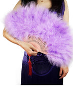 Happy Feather Handheld Marabou Feather Fan, 1920s Vintage Style Flapper Hand Fan for Costume Party and Dancing-Light Purple