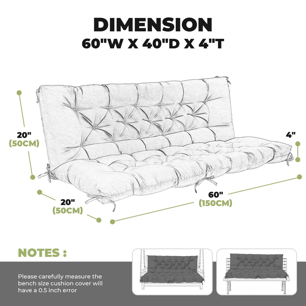 Danghoogy Porch Swing Cushions Waterproof Outdoor Swing Cushion 2-3 Seater Thickened 5 Inches Patio Swing Replacement Cushion Fo