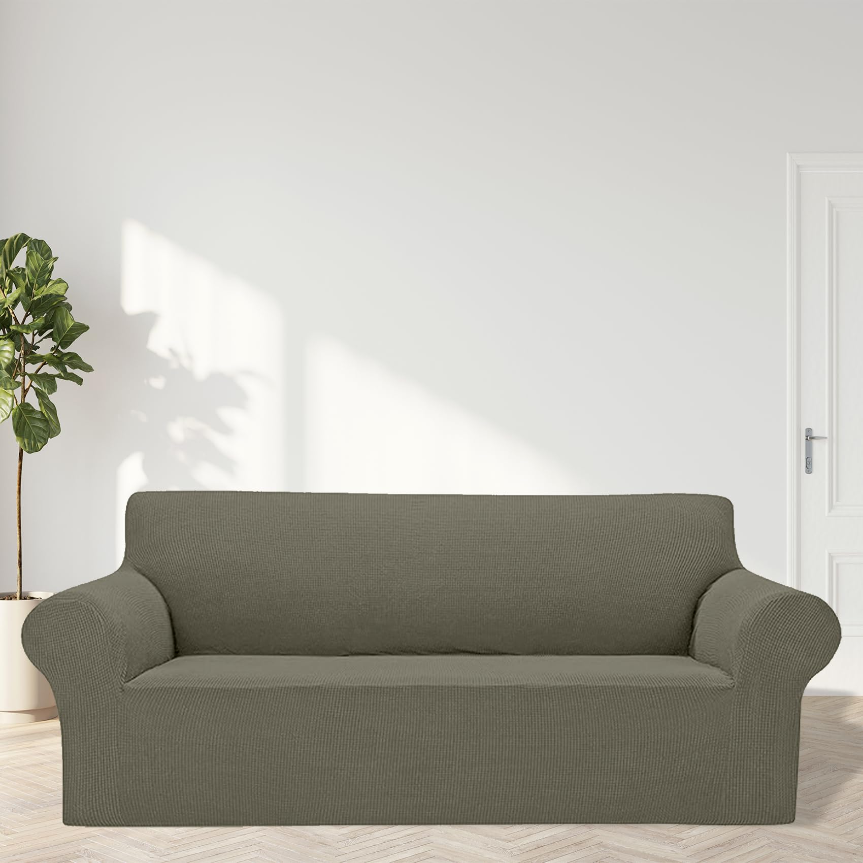 2025 New Stretch Oversized Sofa Slipcovers Couch Sofa Cover For 4 Seater Furniture Protector Covers With Elastic Bottom Jacquard Fabric Small Checks For Pets, Kids - Khaki