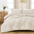 Andency Beige King Size Comforter Set - 7 Pieces Cream Bed In A Bag King Bedding Comforter Sets, Summer Solid Soft Lightweight C