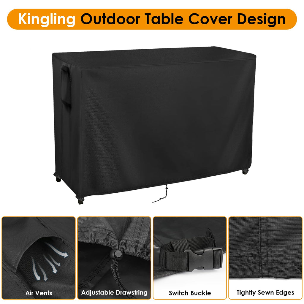 Kingling 78 Outdoor Table Cover - Waterproof Black Patio Bar Table Cover for Outdoor Bar Prep Table, 36W x 43H
