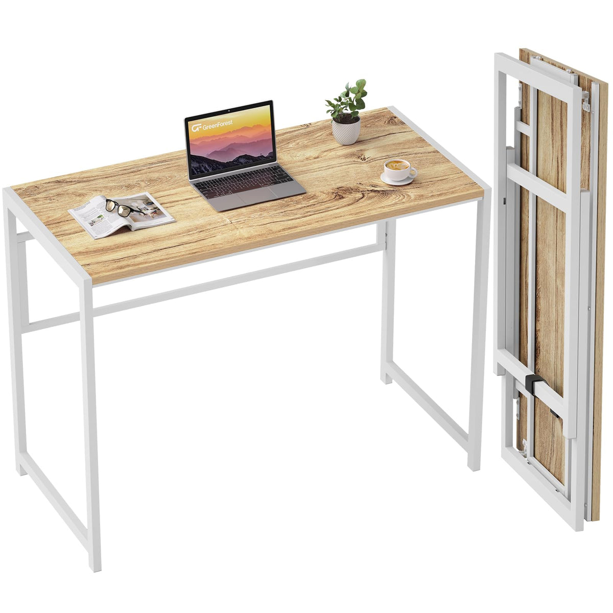 GreenForest Folding Desk for Small Spaces,35.4 in No-Assembly Small Computer Desk for Home Office,Space Saving Foldable Table St