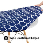Smiry Round Picnic Tablecloth, Waterproof Elastic Fitted Table Covers For 36' - 44' Tables, Wipeable Flannel Backed Vinyl Tablecloths For Camping, Indoor, Outdoor, Navy & White