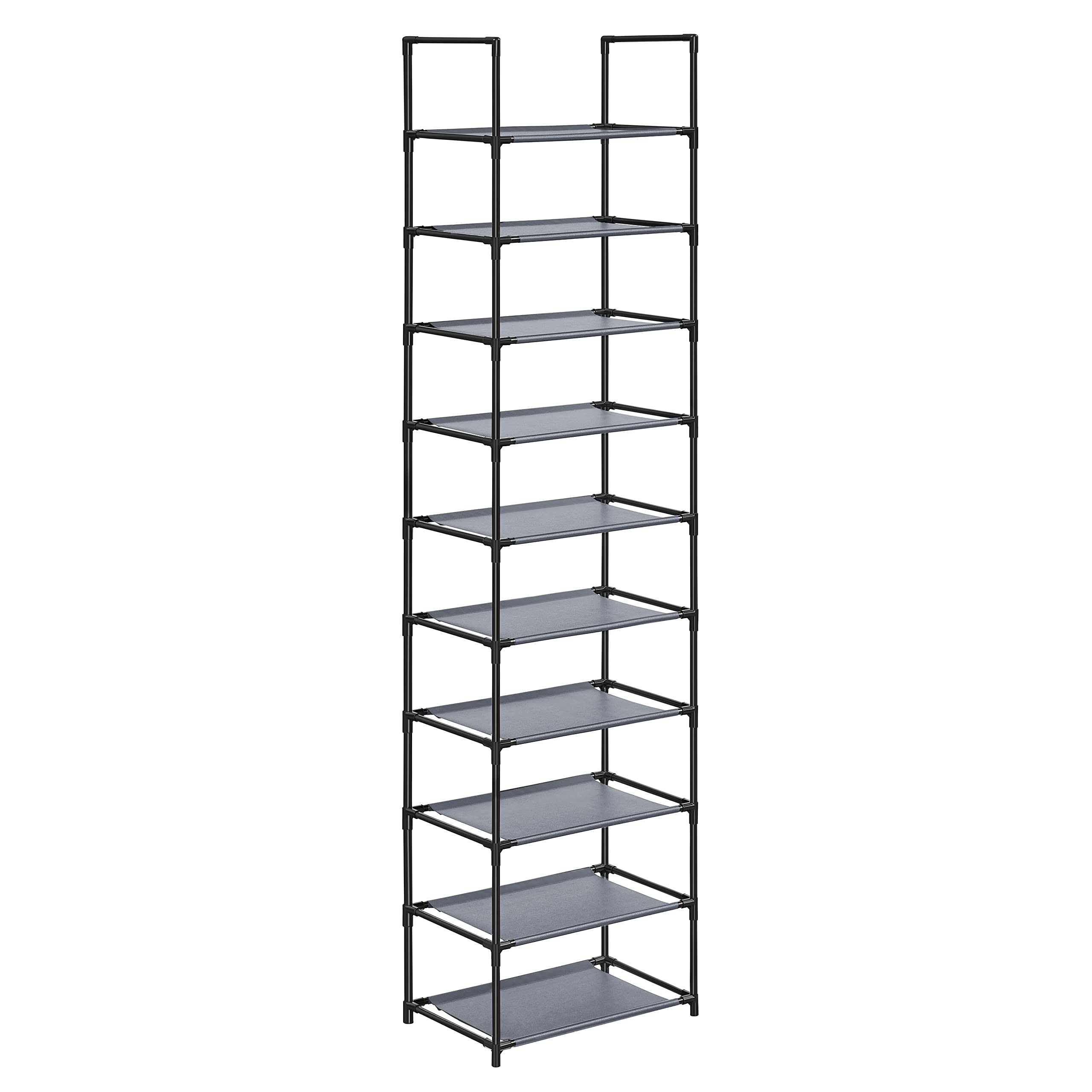 Songmics Shoe Rack, 10 Tier Shoe Shelf, Shoe Storage Organizer, Space-Saving, 11 X 17.7 X 68.1 Inches, Metal Frame, Non-Woven Fabric Shelves, For Entryway, Bedroom, Grey Ulsh010G01