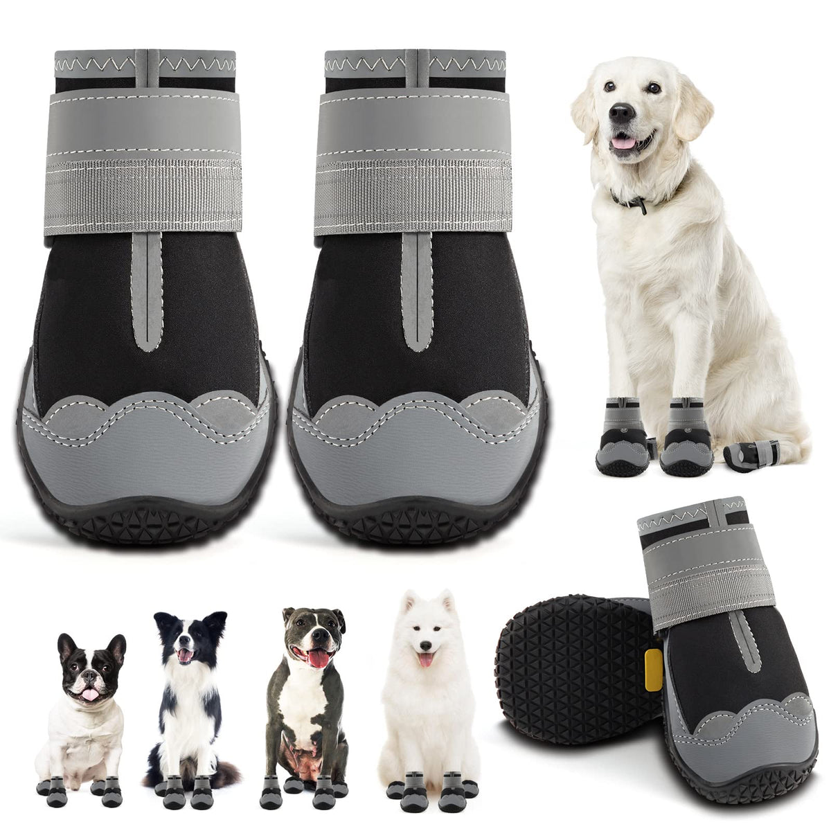 Jzxoiva Dog Shoes For Large Dogs Boots, Waterproof Dog Booties For Hardwood Floors, Outdoor Paw Protector With Reflective Strips