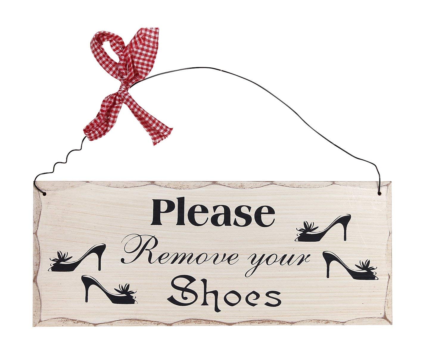 Rainbow Handcrafts Vintage Wood Sign ''Please Remove Your Shoes'' Wood Folk Wisdom Plaque 10'' x 4''