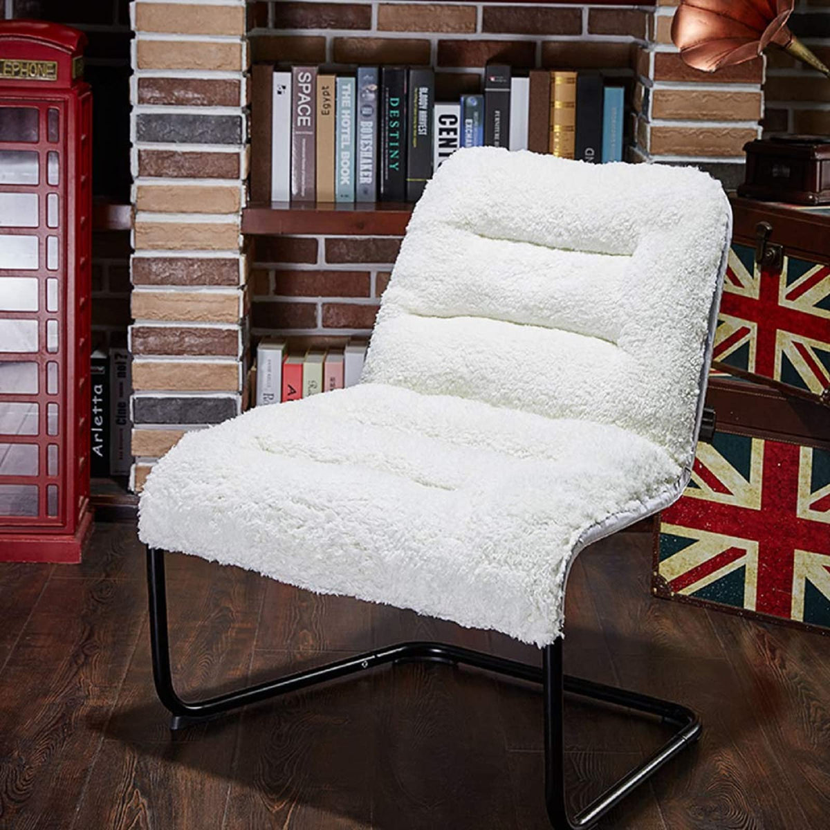 Zenree Upholstered Metal-Framed Lounge Chair with Sherpa Seat, White - Ideal for Bedrooms, Living Rooms, Dorms, Teen's Den, Indo