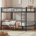 Miscoos Queen Over Queen Bunk Bed, Heavy-Duty Queen Bed Frame with Safety Full-Length Guardrails & Anti-Slip Ladder, Metal Bunk 