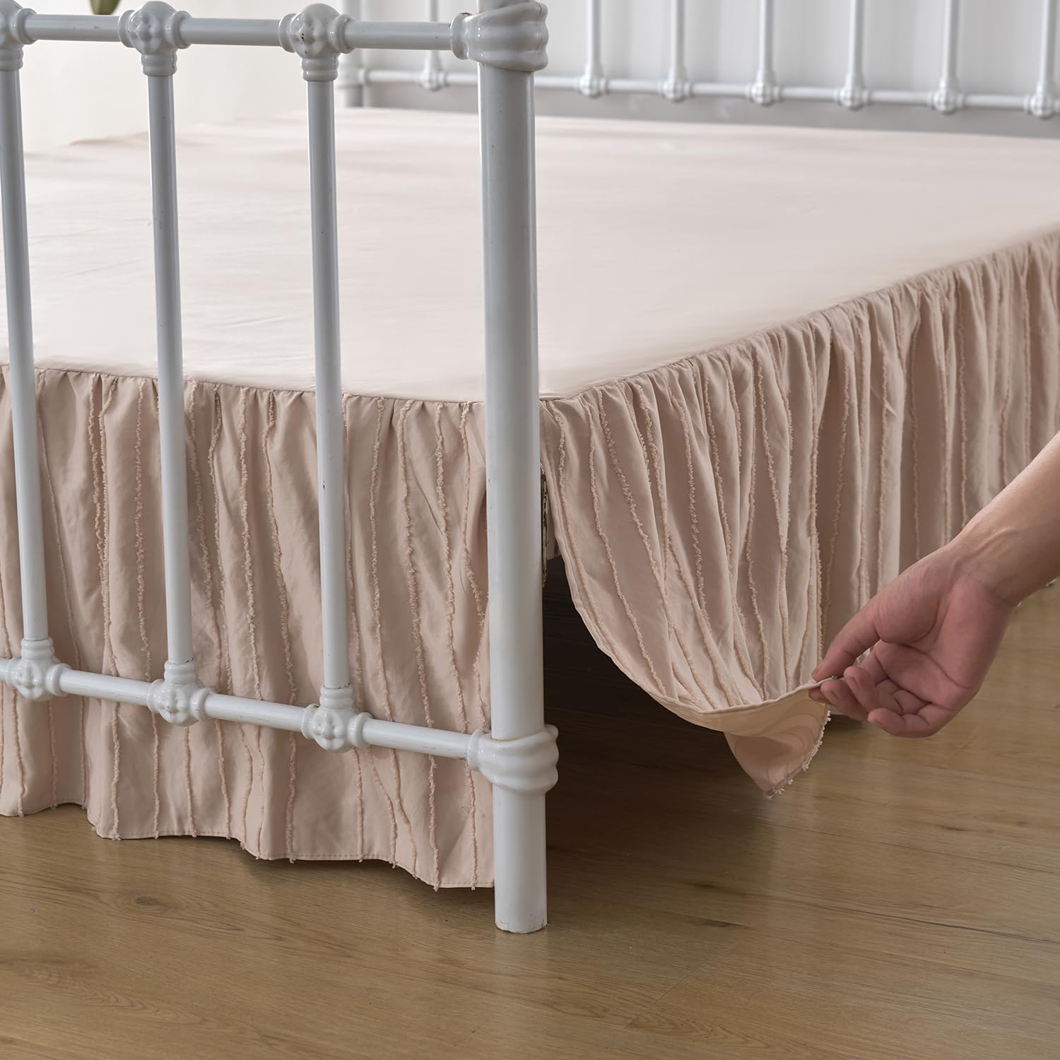Striped Tufted Bed Skirt King Size, Ruffled Bed Skirt With Split Corners, King Bed Skirt 18 Inch Drop, Striped Boho King Size Be