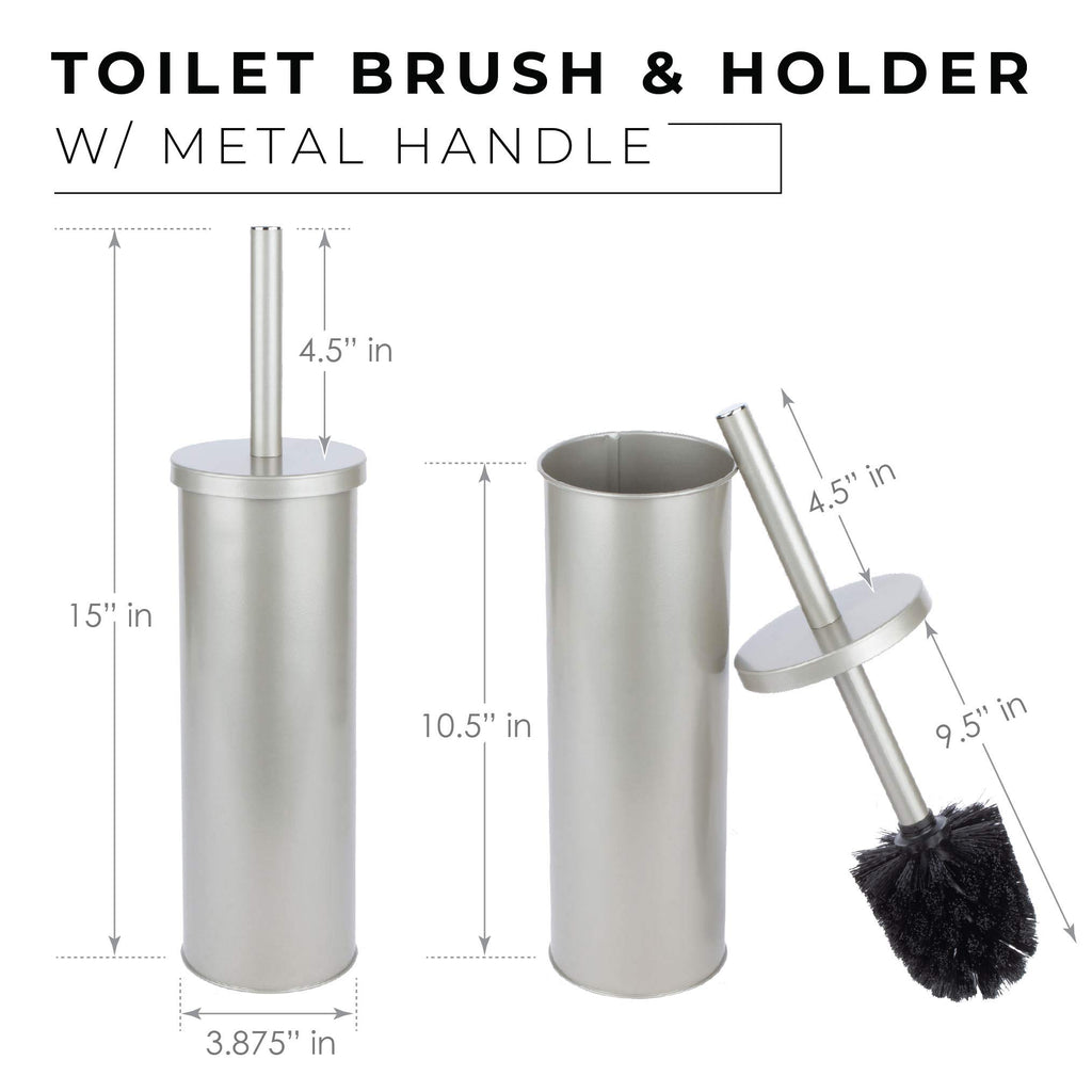 Js Jackson Supplies Sleek Toilet Brush And Holder With Metal Handle - Brushed Nickel