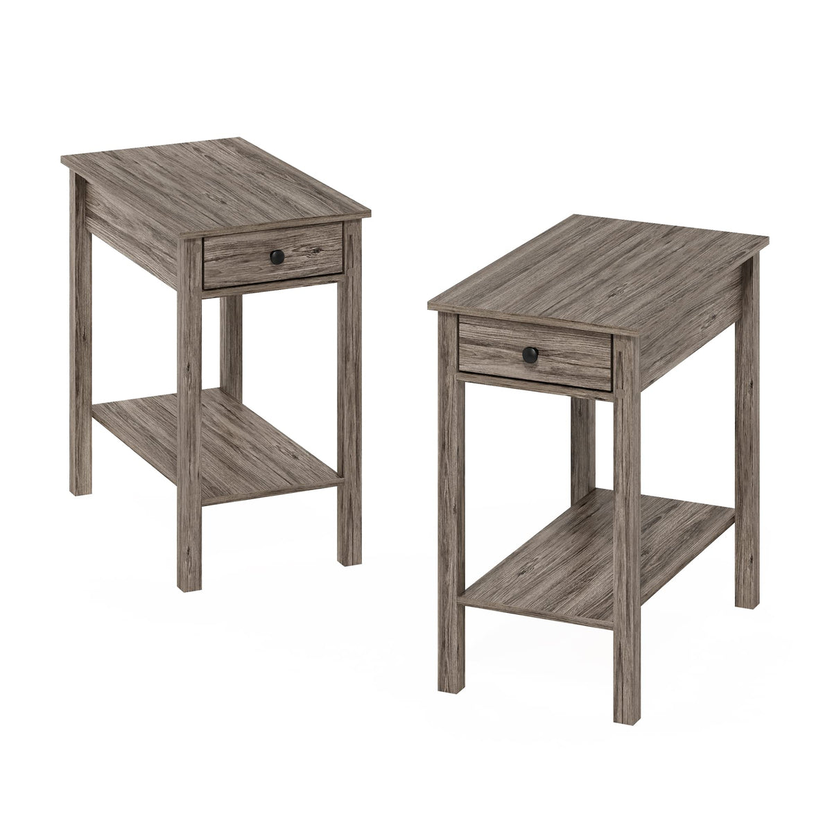 Furinno Classic Rectangular Side Table With Drawer, Set Of 2, Rustic Oak