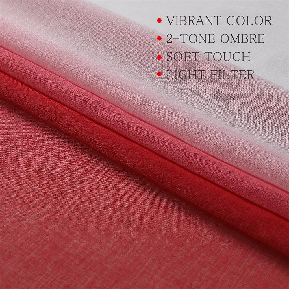 G2000 Sheer Curtains & Drapes 84 Inches Long Red And White Ombre Curtains For Bedroom Living Room Window Curtains Light Filterin