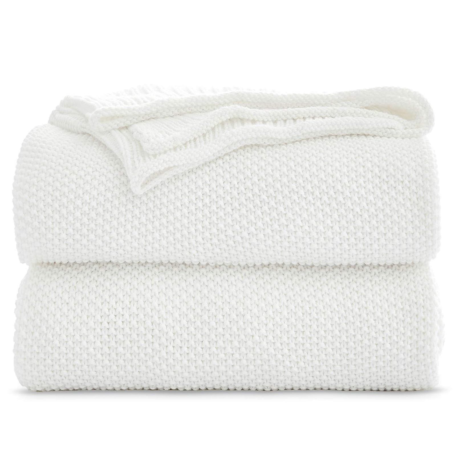 Longhui Bedding 100% Cotton Ivory White Lightweight Cable Knit Throw Blanket For Couch Sofa Bed Home D  Cor - 50 X 60   , Bonus