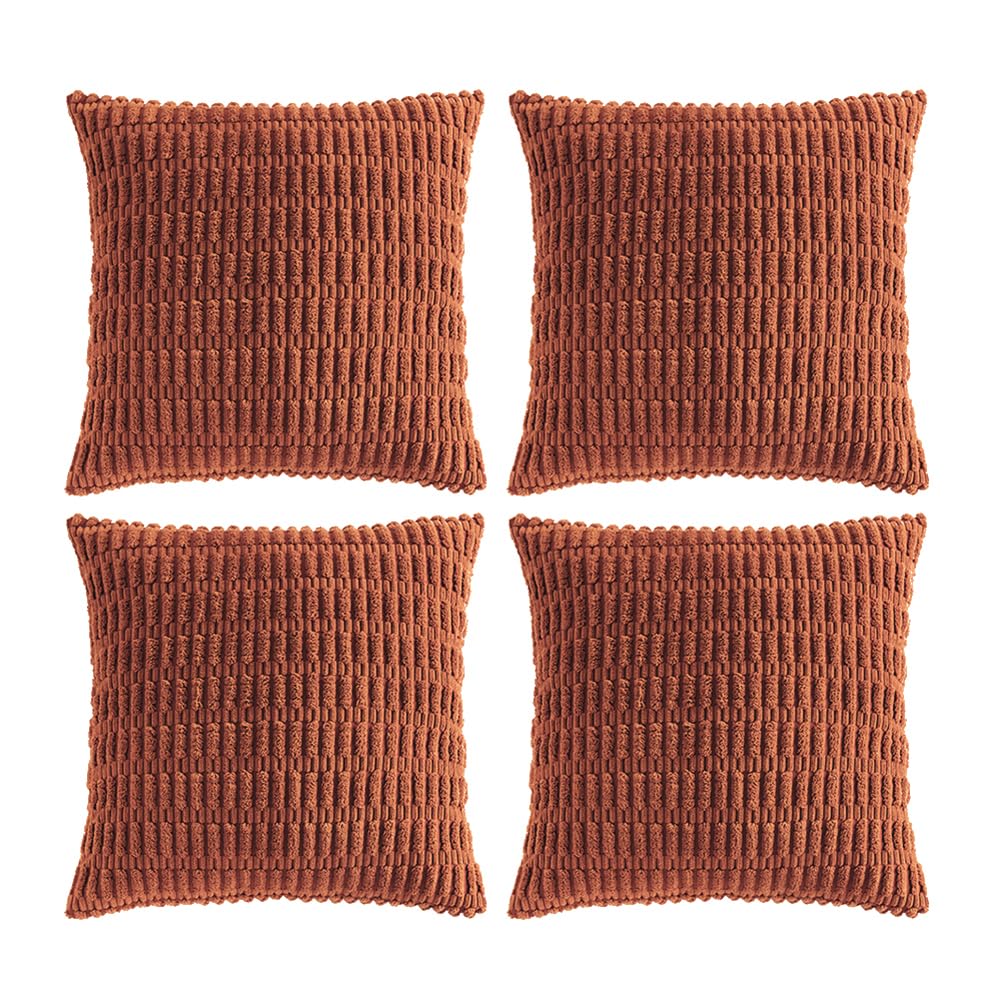 Fancy Homi 4 Packs Rust Decorative Throw Pillow Covers 18X18 Inch For Living Room Couch Bed Sofa, Terracotta Rustic Farmhouse Bo