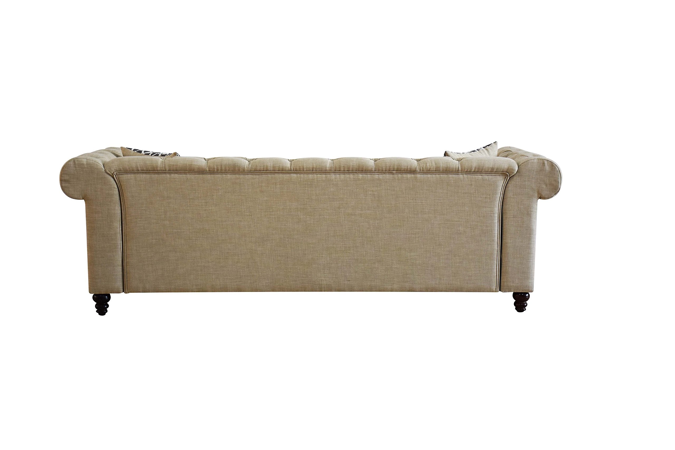 Acme Aurelia Nailhead Trim Tufted Sofa with 2 Pillows in Beige Linen