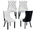 Lktart Dining Chairs Set Of 4 Pu And Velvet Upholstered Tufted Back With Nailhead Trim And Back Ring Pull Solid Wood Legs For Ki