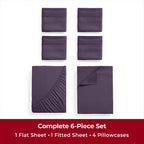 Mellanni Queen Sheet Set - 6-Piece Iconic Collection Bedding, (Including 4 Pillowcases), 16-Inch Deep Pocket, Easy Care, Extra Soft, Cooling Sheets, Brushed Microfiber - Purple