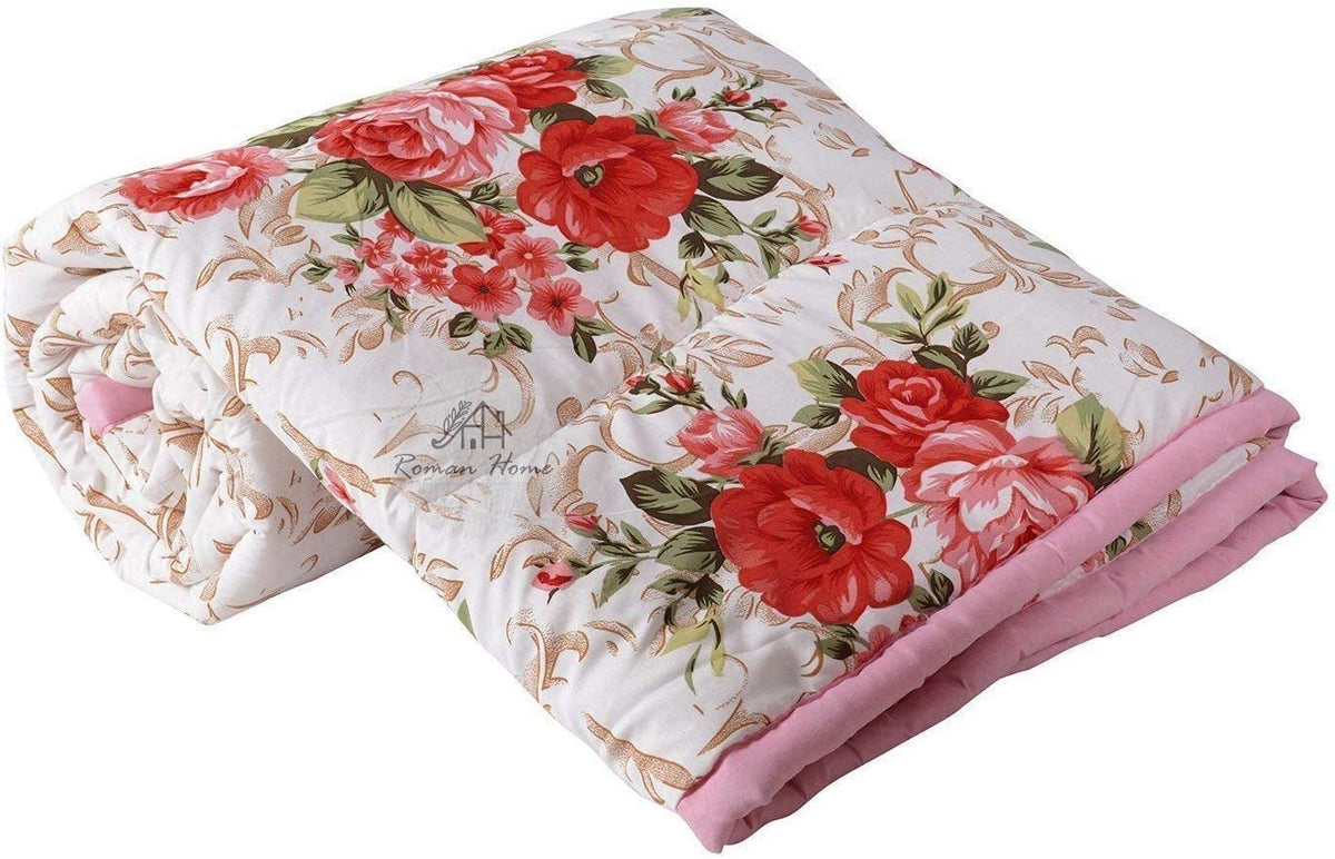 ROMAN HOME Flowers Print 40% Cotton & 60% Microfiber Single Bed Reversible AC Blanket/AC Dohar 240x210cm.