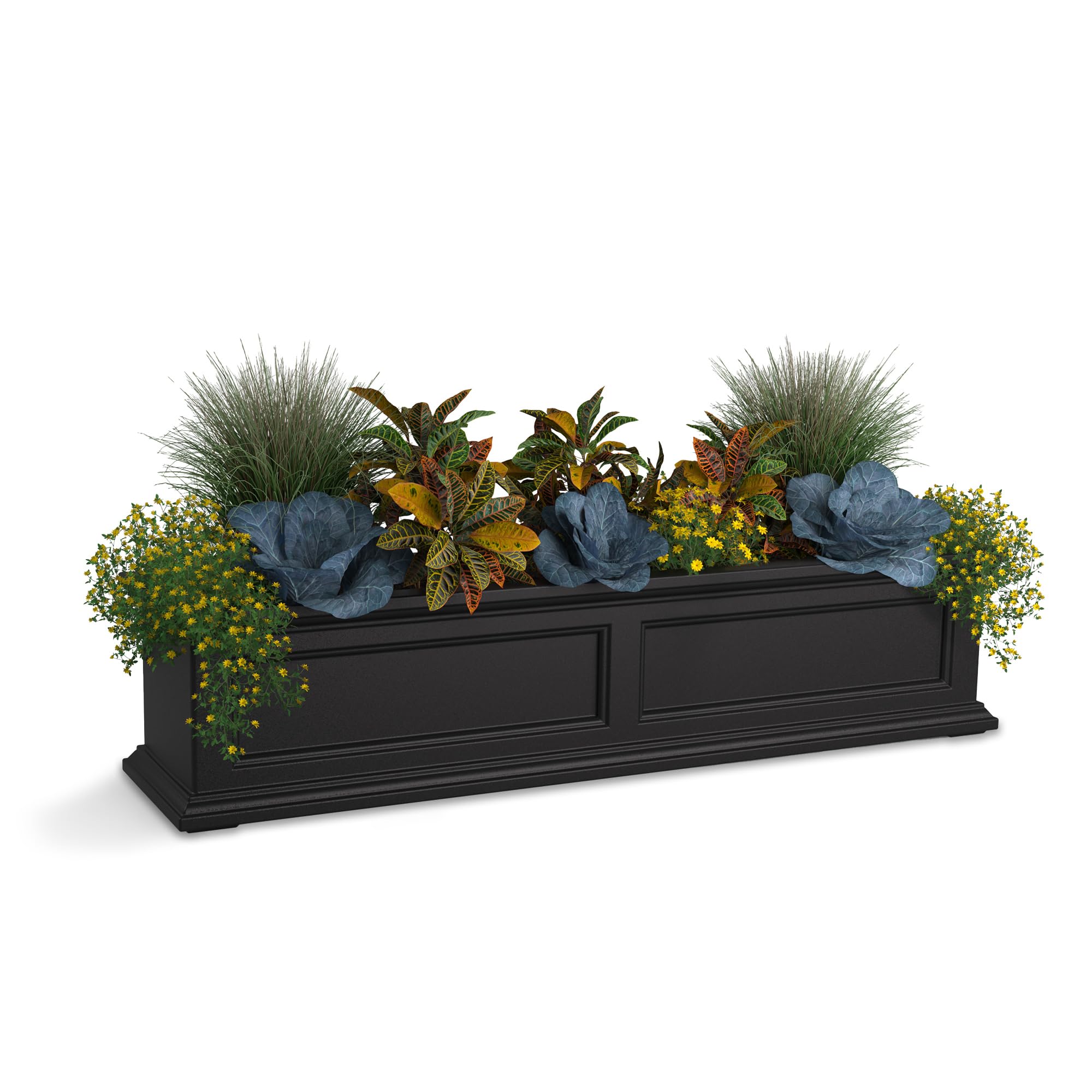 Mayne Fairfield 4Ft Window Box - Black - Durable Self Watering Resin Planter With Wall Mount Brackets (5823-B)