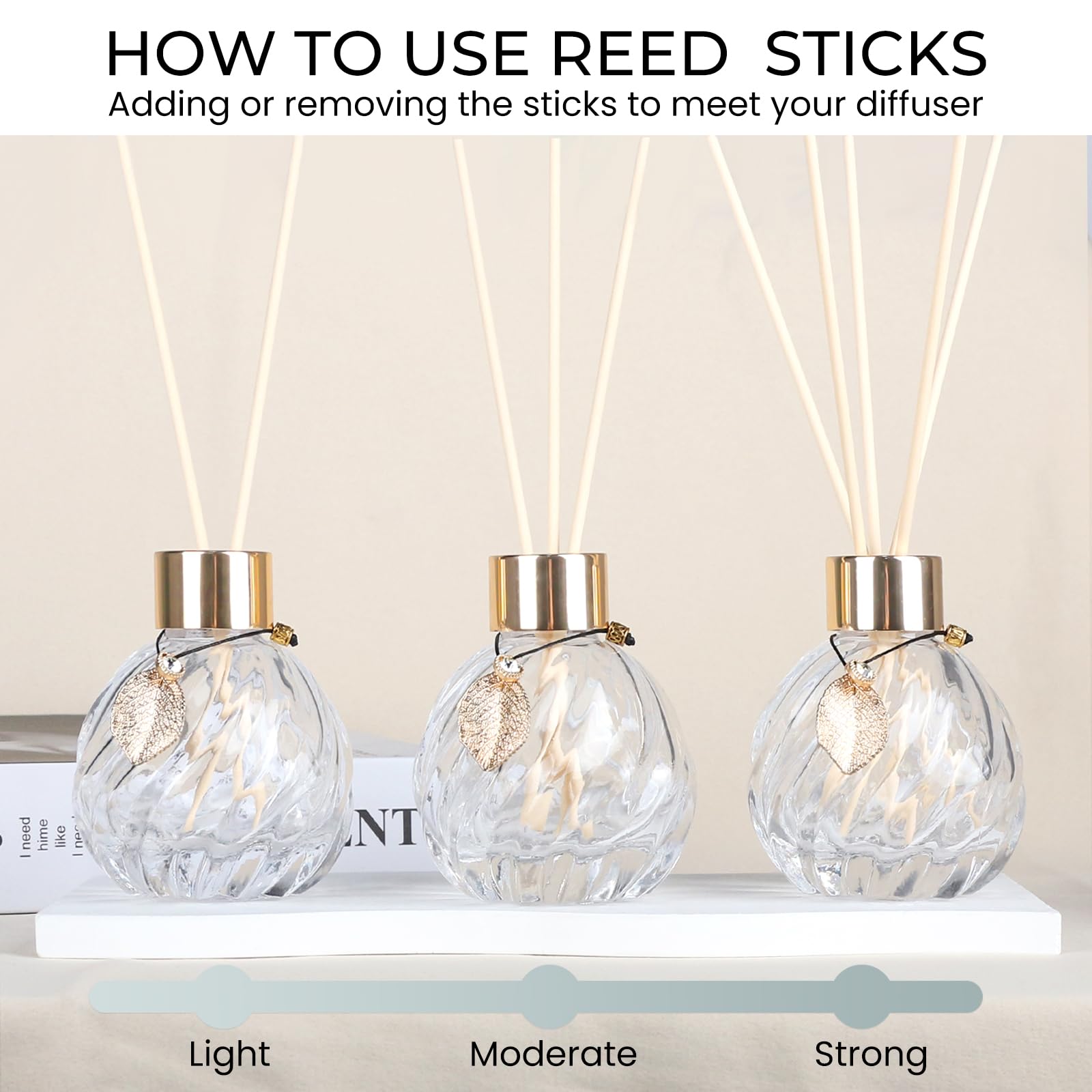 Trifolic 4Pcs Reed Diffuser Set With Metal Golden Decoration, 3.5Oz Empty Reed Diffuser Bottles With 20Pcs Reed Diffuser Sticks,