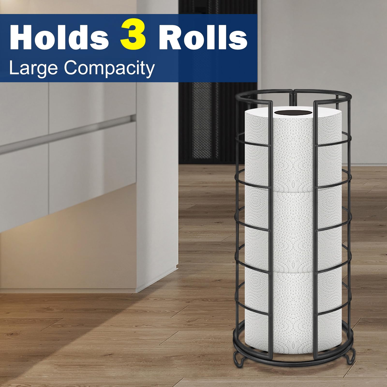 Nearmoon Toilet Paper Organizer Stand, Free Standing 3 Rolls Tissue Storage, Metal Bathroom Accessory, Rustproof Toilet Roll Hol