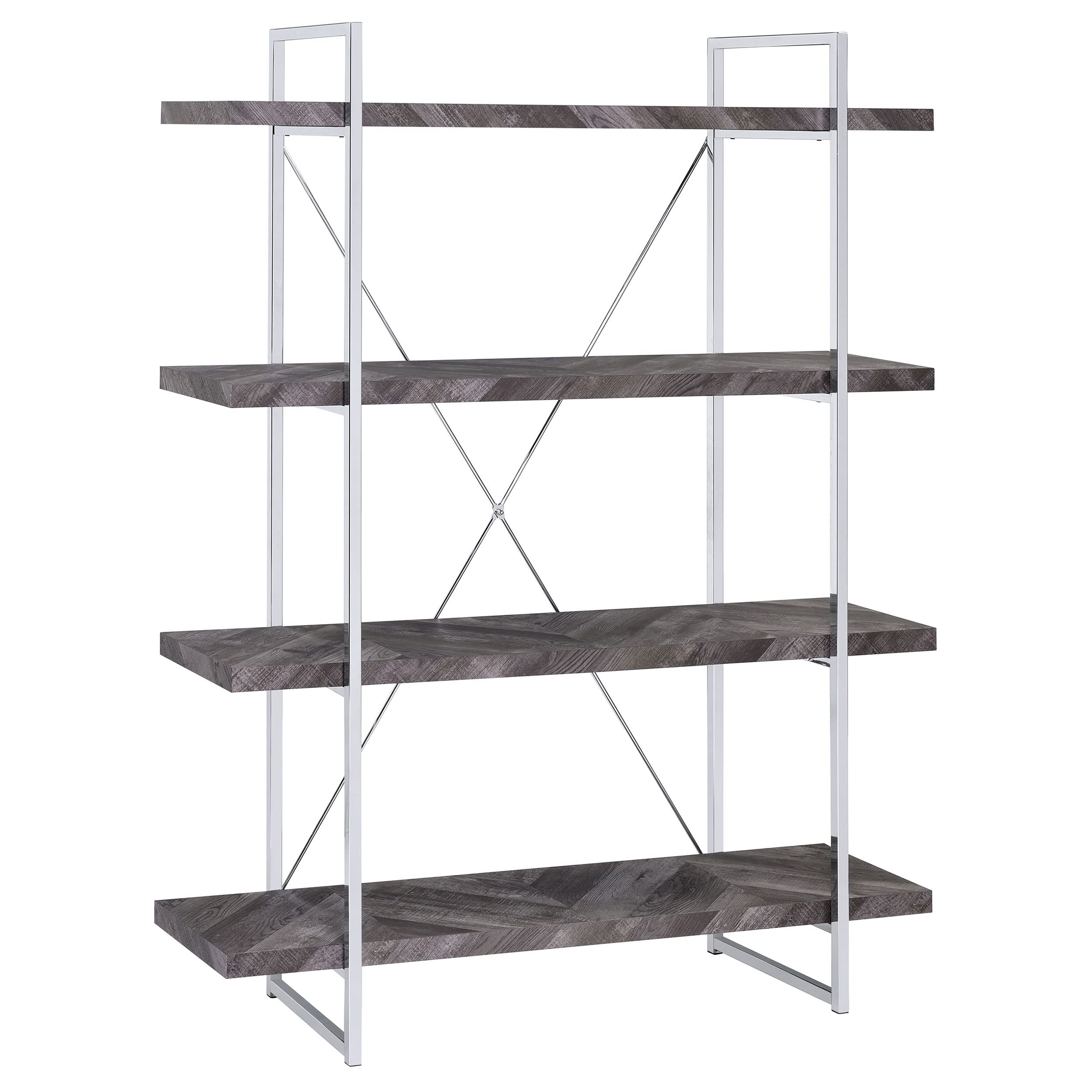 Coaster Furniture Grimma Industrial Grey Herringbone And Chrome Bookcase 62.5' H X 14' W X 47.25' D 802613