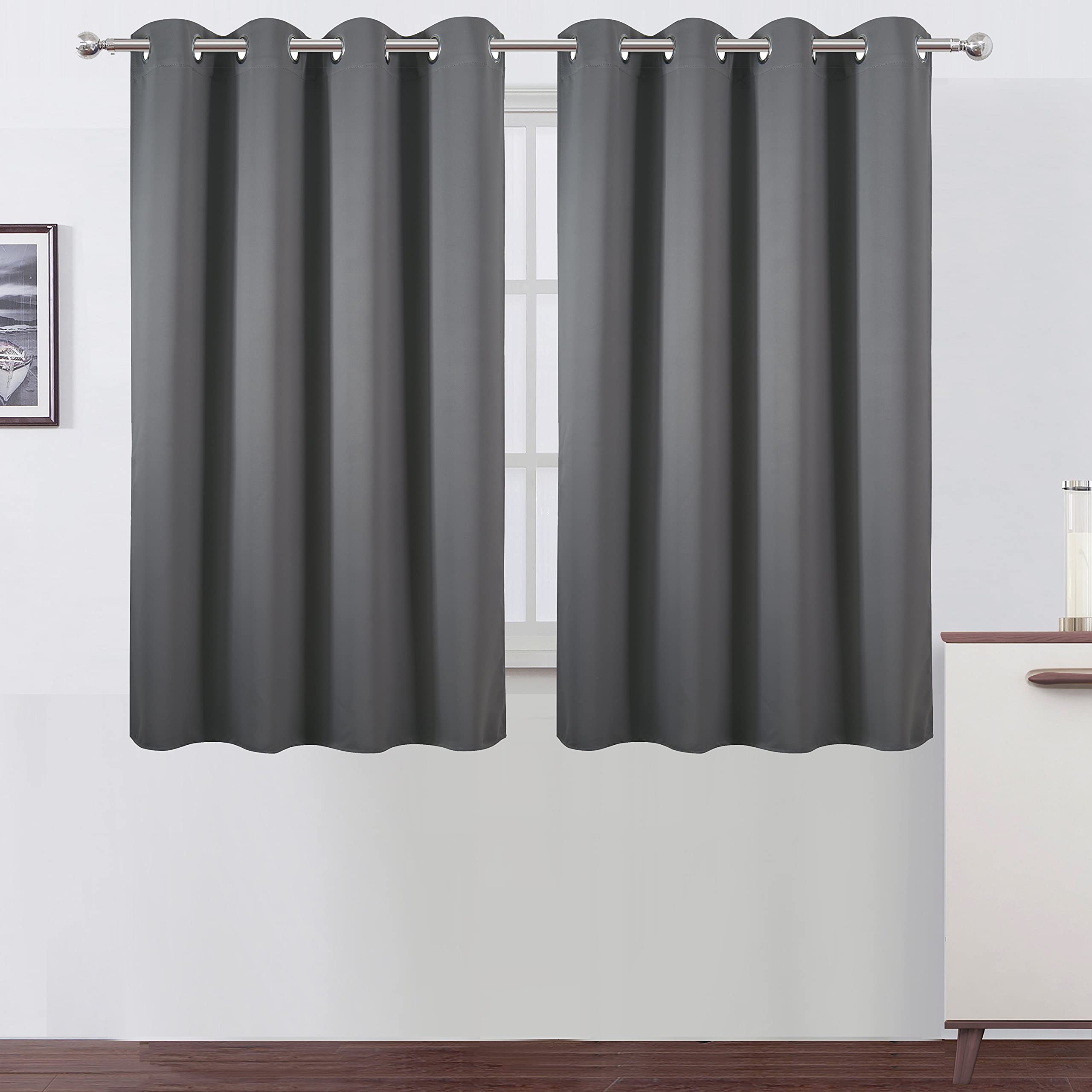 Lemomo Frost Grey Blackout Curtains/52 X 45 Inch Length Kids Curtains/Set Of 2 Panels Grommet Bedroom Curtains For Living Room C