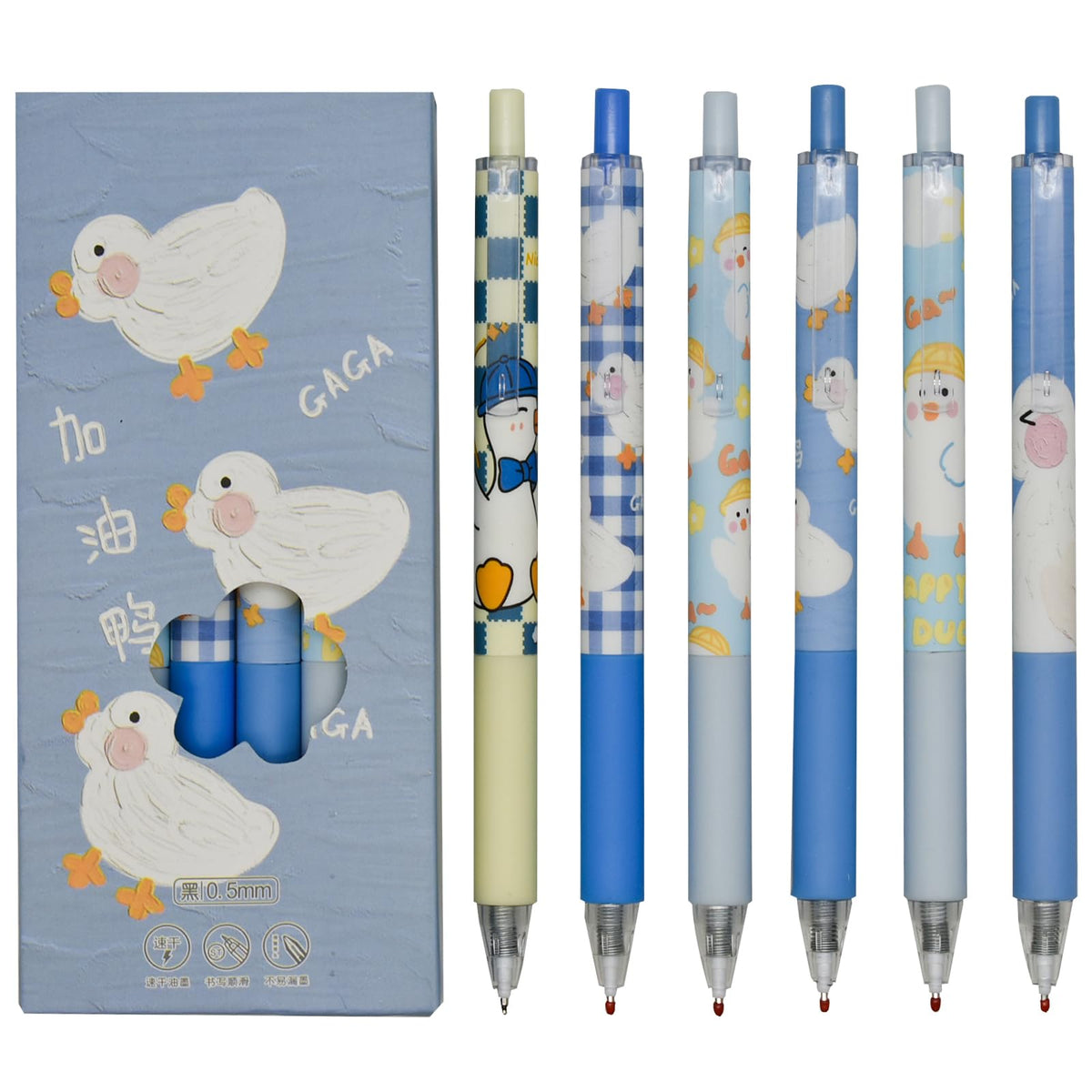 Maydahui 12Pcs Duck Rollerball Gel Pens Cute Kawaii Pen Retractable Printing Animal Pens Black Ink For School Party Office