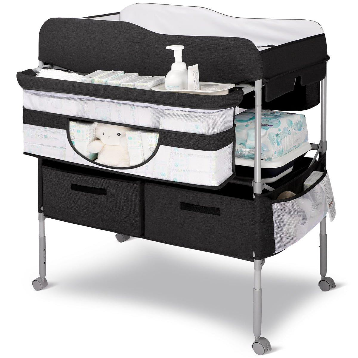 Tiwalvis Portable Baby Changing Table, With Adjustable Waterproof Foldable Changing Station With Nappy Mats, Baby Pots, Locking