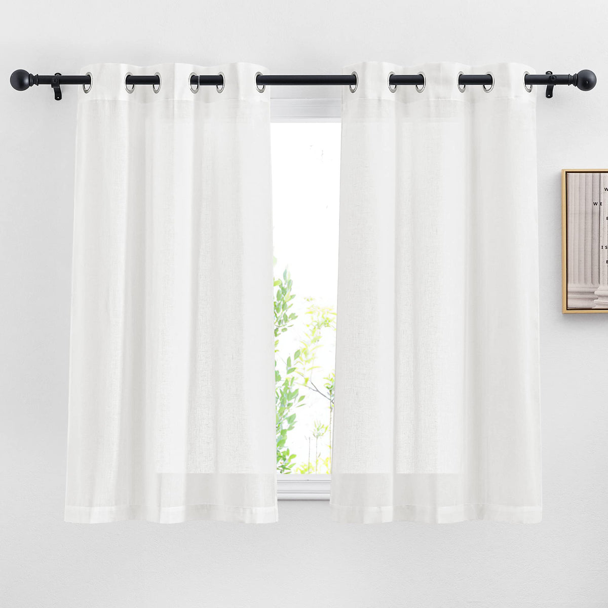 Nicetown White Linen Kitchen Curtains 54 Inches Long, Grommet Short Curtains & Drapes Linen Blend Window Treatment Privacy With